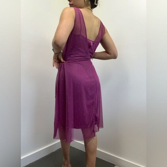 Vintage BCBG MaxAzria 90's/Y2k Pink Mesh Beaded Sleeveless Wrap Midi Dress S - Picture 2 of 10